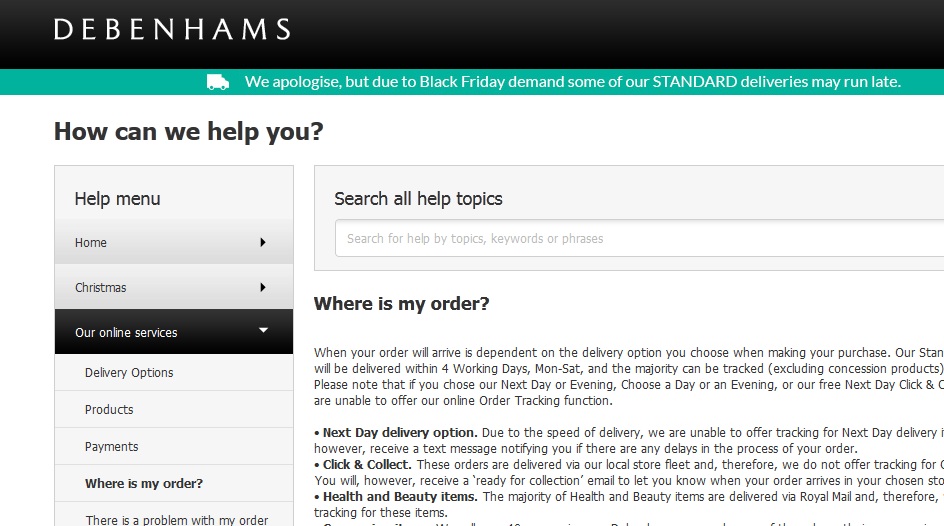 Debenhams’ online deliveries delayed due to Black Friday demand