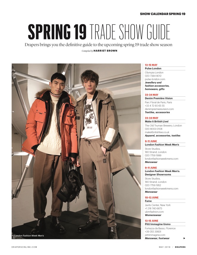 Drapers' spring 19 trade show calendar