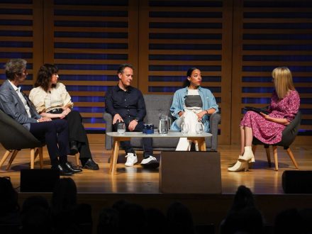 Justine Porterie, global head of sustainability and impact at Depop, Lauren Bartley, head of responsibility and CSR at Ganni, Shaun Packe, global sourcing and sustainability director at Superdry and Alistair Williamson, vice president, EMEA and south Asia at The Lycra Company