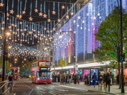 Christmas shopping scene in London's Oxford Street