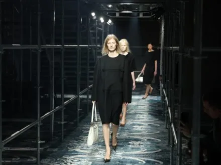 MILAN, ITALY - FEBRUARY 27: A model walks the runway at the Prada fashion show during the Milan Fashion Week - Womenswear Fall/Winter 2025/2026 on February 27, 2025 in Milan, Italy. (Photo by Daniele Venturelli/WireImage)