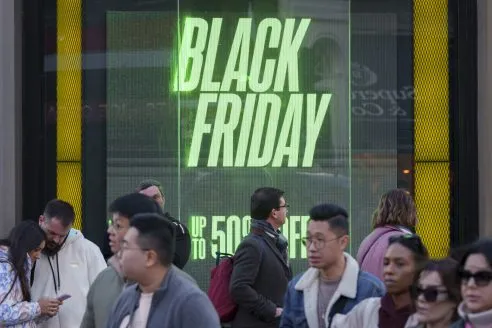 A window display shows shopping opportunities for Black Friday on Oxford Street in the capital's West End, on 28th November 2025, in London, England. (Photo by Richard Baker / In Pictures via Getty Images)