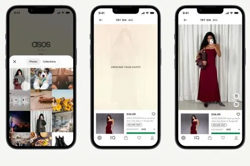 A selection of screenshots showing the step-by-step process of the Asos virtual-try-on (VTO) tool on its app