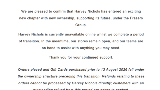 Harvey Nichols website shutters post Frasers takeover