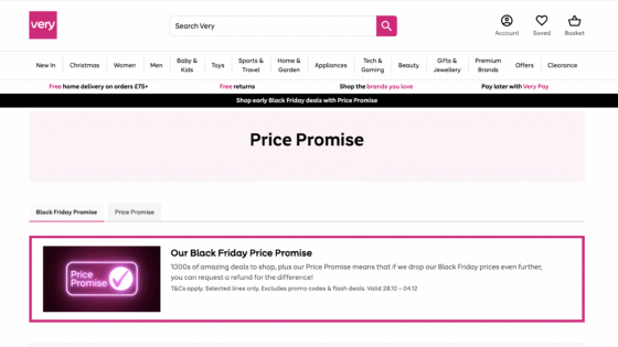 Very offers Black Friday price guarantee