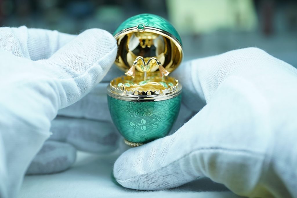 Fabergé x Gemfields launch Limited Edition Guilloché Enamel Egg Objet with Twin Flower Surprise