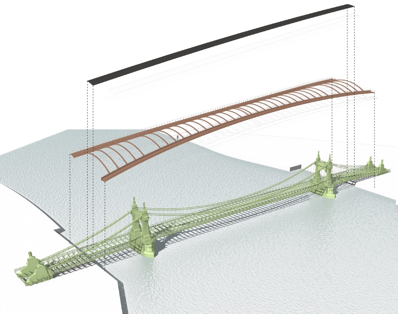 Bridge Exploded Axo Former Stirling Prize finalist draws up rival design for Hammersmith bridge