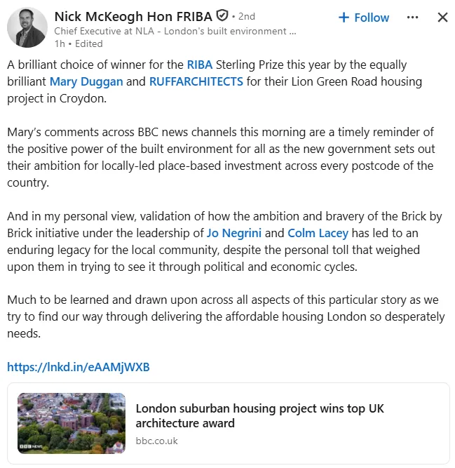 Croydon housing scheme named best building in Britain